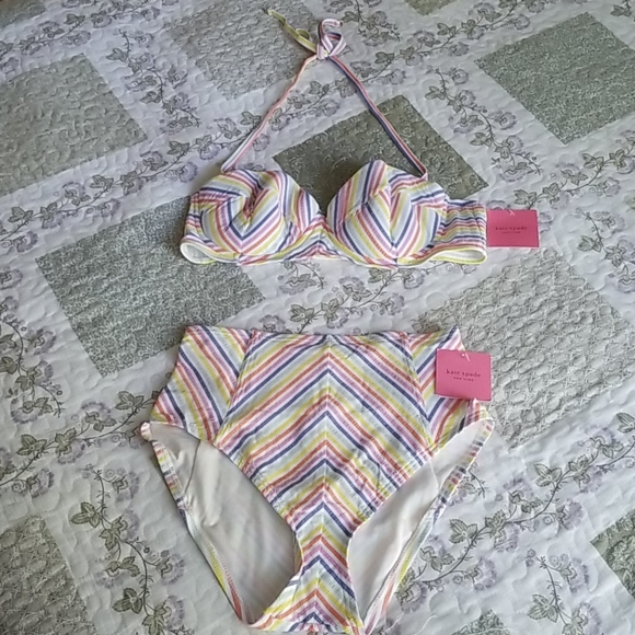 💙HP💙 Kate Spade Beach Stripe Halter High Waist Bikini - Picture 7 of 15